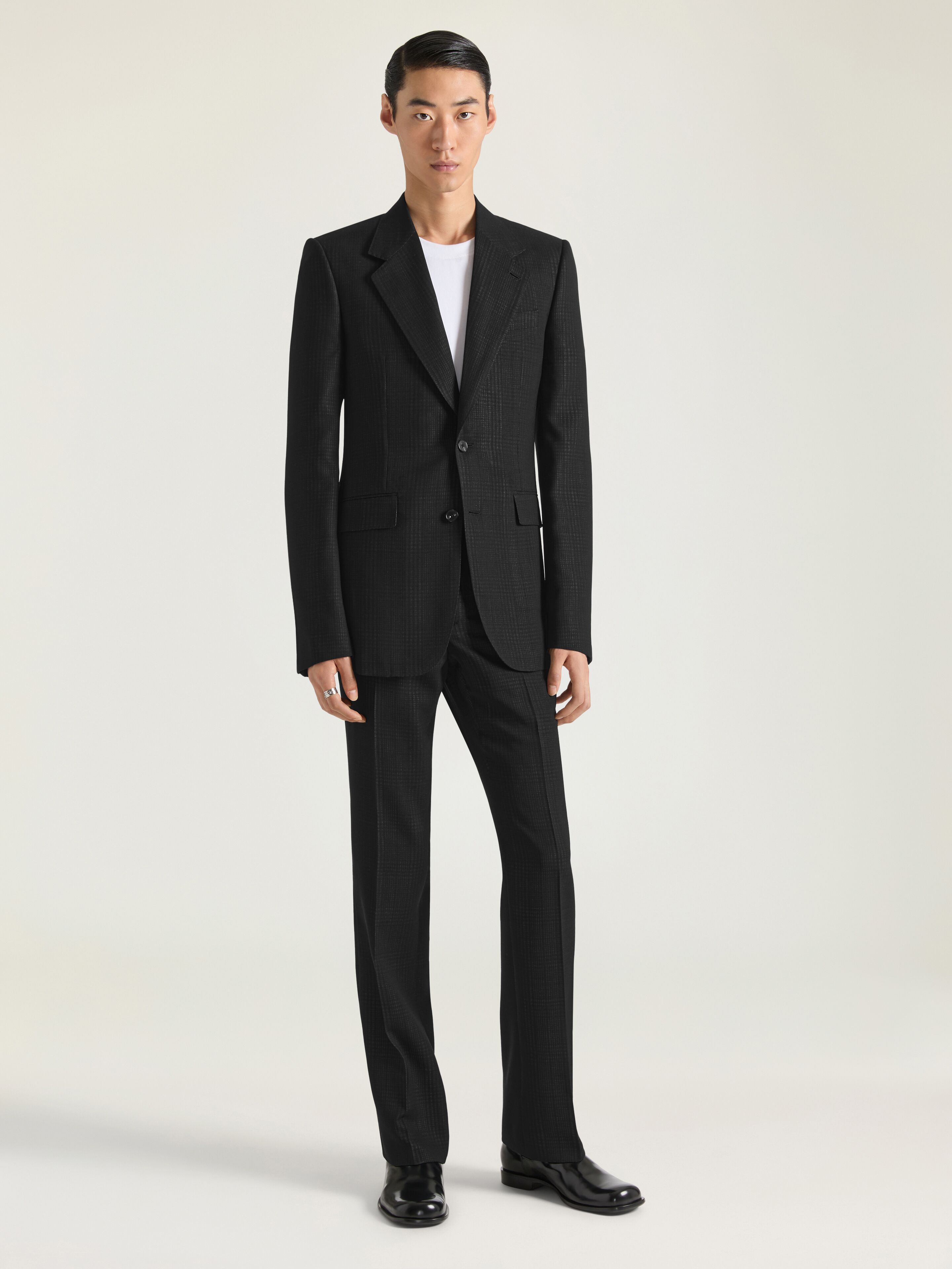 Single-breasted fitted checked jacket in wool